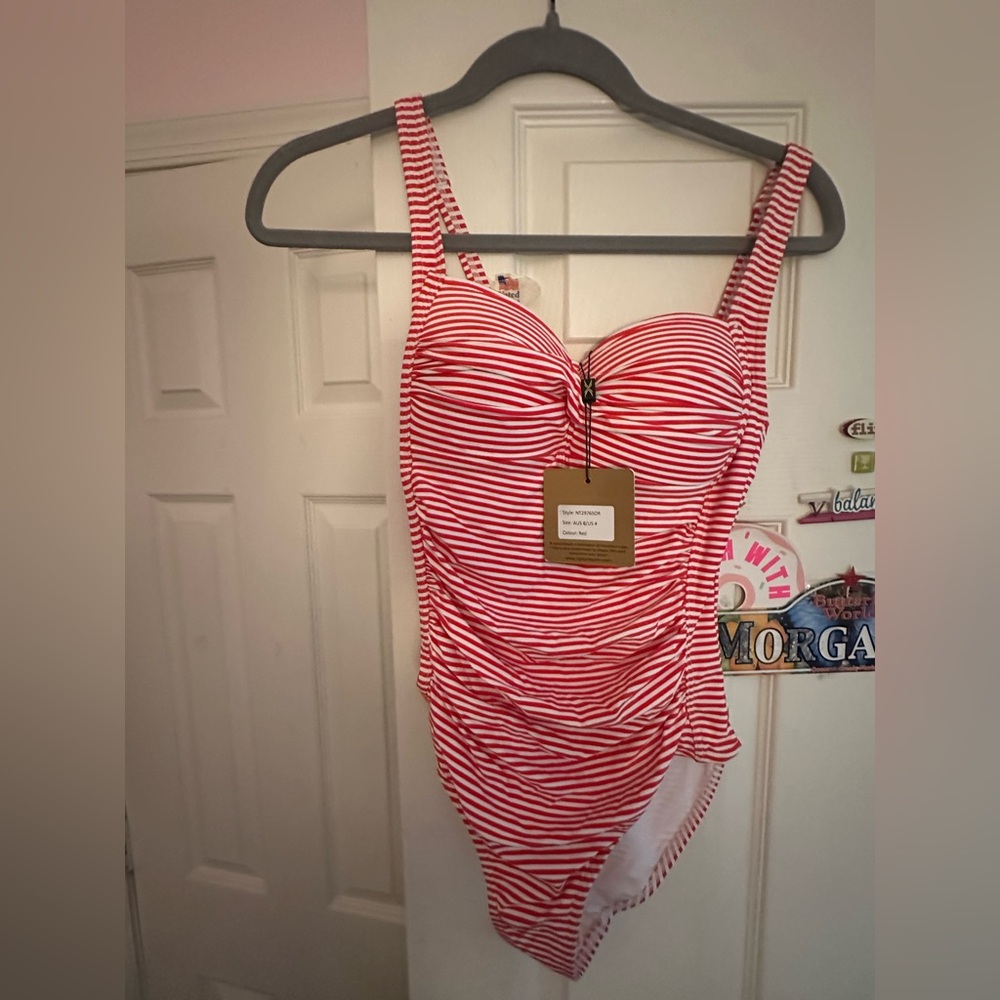 Red and White Striped One Piece Swimsuit